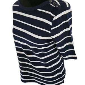 Croft & Barrow Women Navy Blue Nautical Embroidered Shirt Size PS